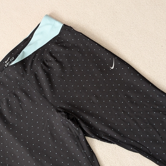 Nike Running Dri-Fit Micro Polka Dot Capri Leggings Black/Mint Women's Size L - Picture 6 of 16